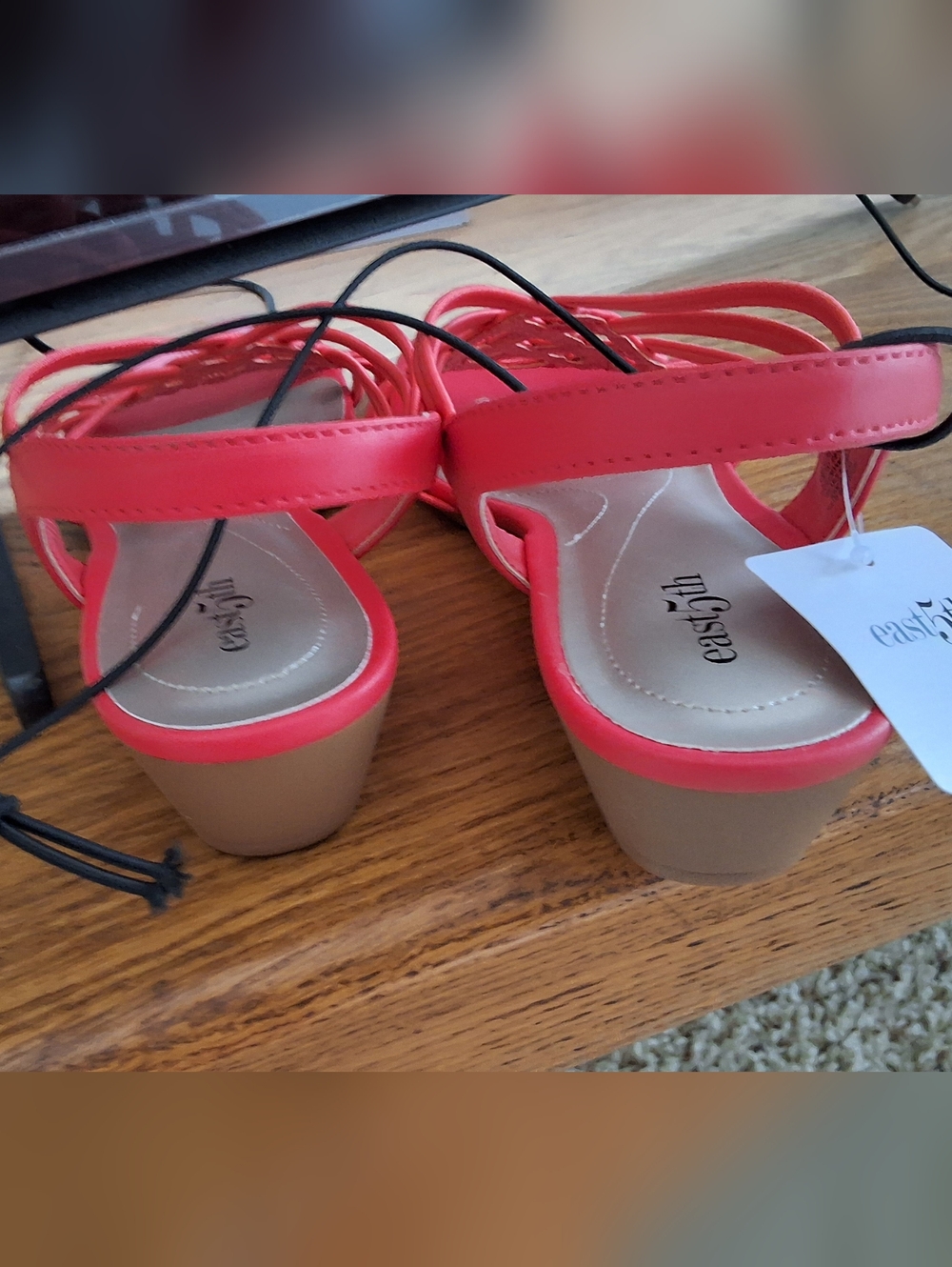 East 5th, NWT, 9 Medium Hot Coral  Strappy Slingback Sandals - Picture 9 of 9